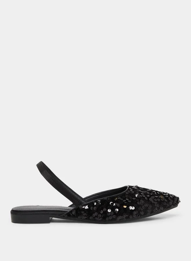 Take Two Black Sequin Flat Sandals